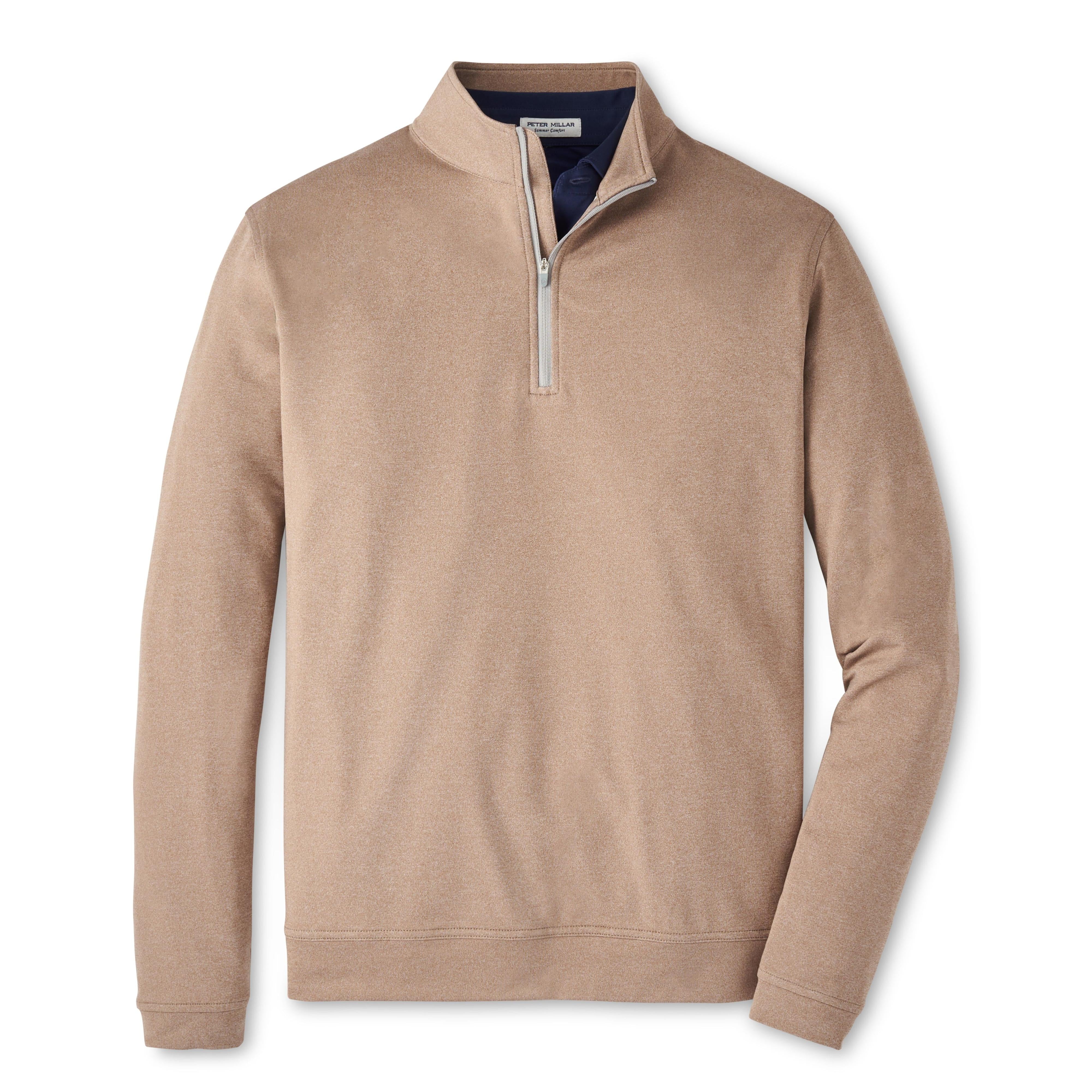 Peter Millar Perth Melange Performance Quarter-Zip-Men's Clothing-Poplar Brown-S-Kevin's Fine Outdoor Gear & Apparel