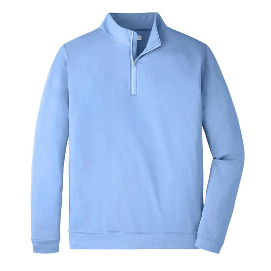 Light blue Peter Millar Perth performance quarter-zip pullover with a mock collar and textured mélange fabric.