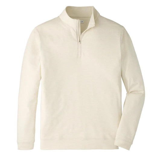 Peter Millar Perth cream sugar stripe performance quarter-zip pullover with mock collar and banded cuffs.