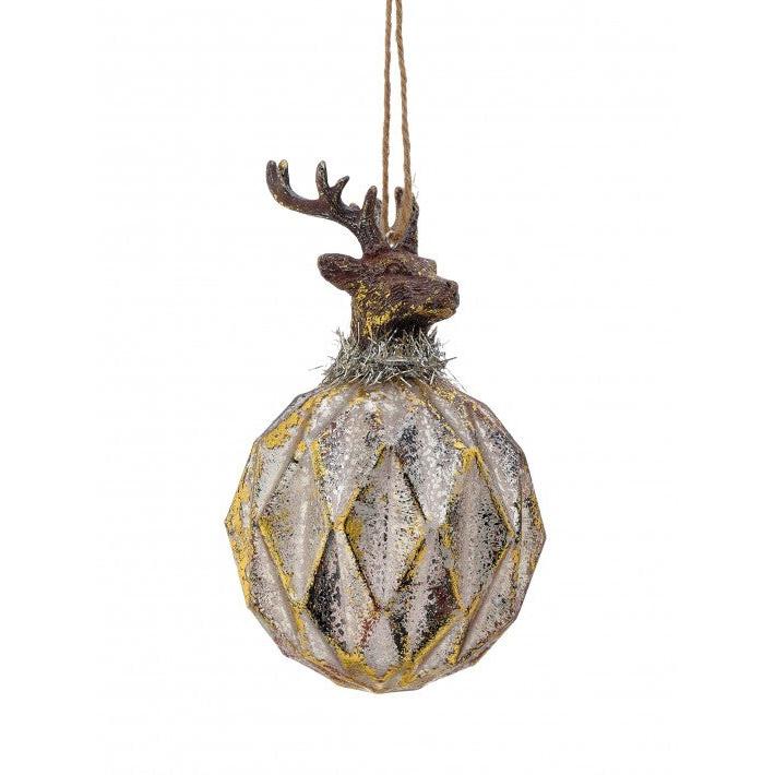 5" Glass Antique Gold Deer Ball Ornament