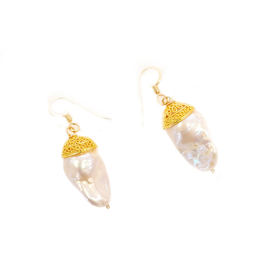 Large Capped Ivory Baroque Pearl Earrings-Jewelry-Kevin's Fine Outdoor Gear & Apparel