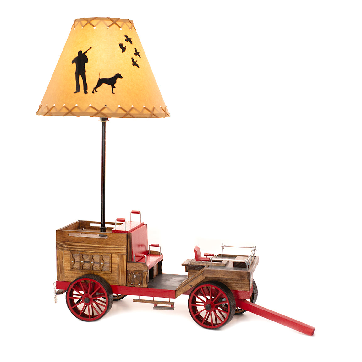 Kevin's Handmade Model Quail Wagon Lamp-Home/Giftware-Red w/ Pointer Silhouette Shade-Kevin's Fine Outdoor Gear & Apparel