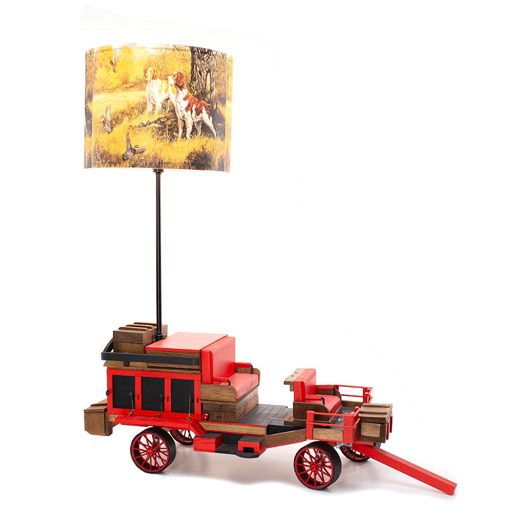 Kevin's Handmade Model Quail Wagon Lamp-Home/Giftware-Red w/ Upland Scene Shade-Kevin's Fine Outdoor Gear & Apparel