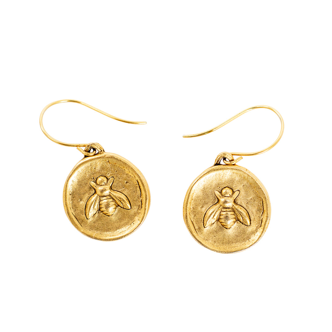 Antiqued Gold Over Pewter Bee Earrings-Women's Accessories-Kevin's Fine Outdoor Gear & Apparel