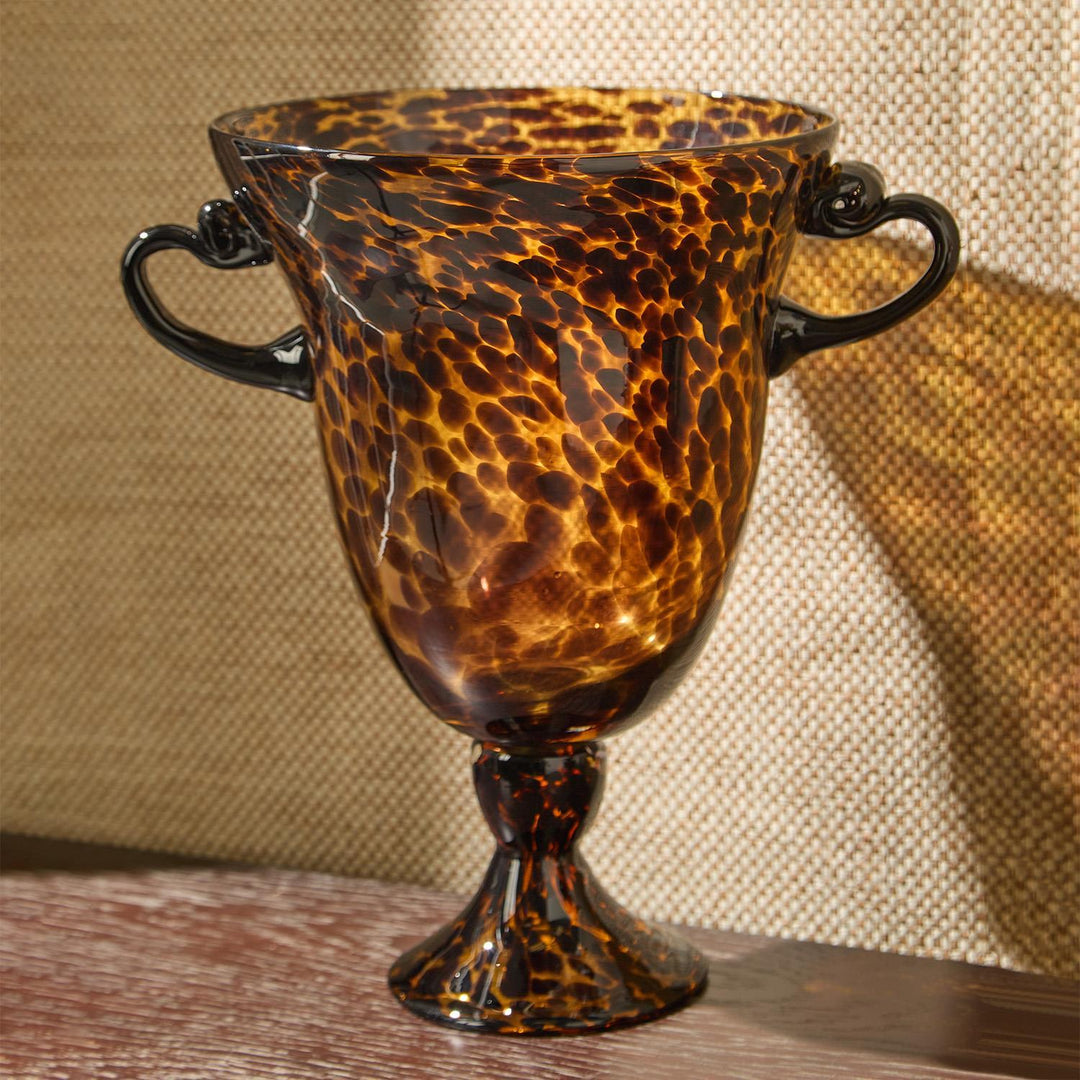 12" Tortoise Etruscan Style Hand Blown Glass Vase