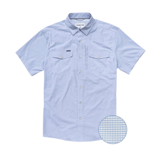 Poncho The Padre Western Short Sleeve Shirt-Men's Clothing-Blue Microcheck-Regular-S-Kevin's Fine Outdoor Gear & Apparel
