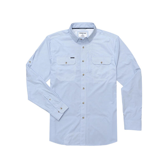 Poncho The Bluefish Original Long Sleeve Shirt-Men's Clothing-Blue Microcheck-Regular-M-Kevin's Fine Outdoor Gear & Apparel