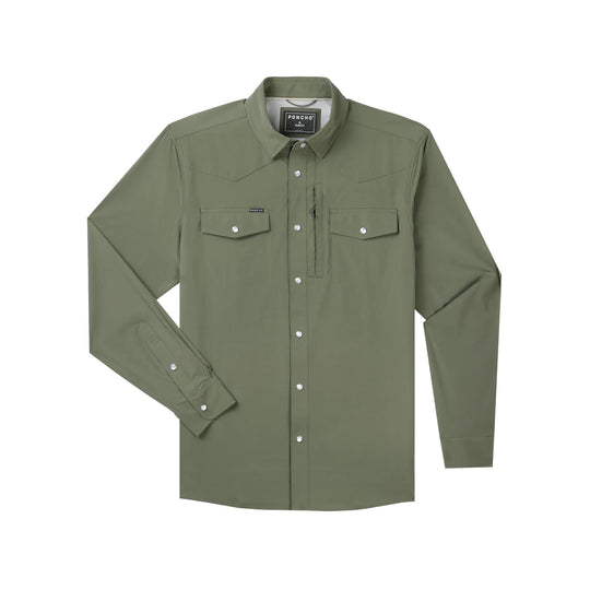 Poncho The Fence Stretcher Western Tuff-Thread Long Sleeve Shirt-Men's Clothing-Moss Green-Regular-M-Kevin's Fine Outdoor Gear & Apparel