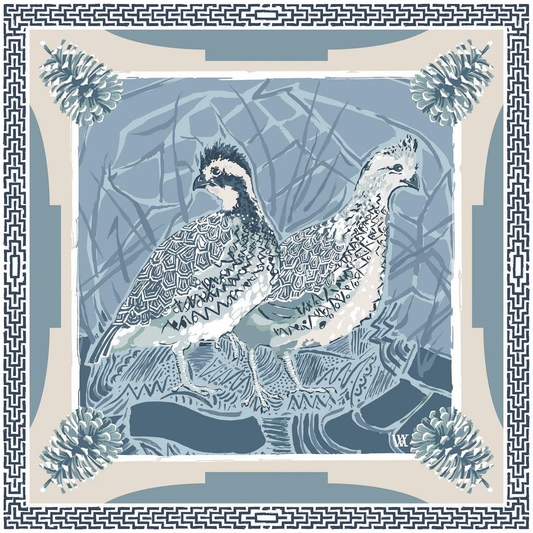 Quail Pair Silk Scarf-Blue-Kevin's Fine Outdoor Gear & Apparel