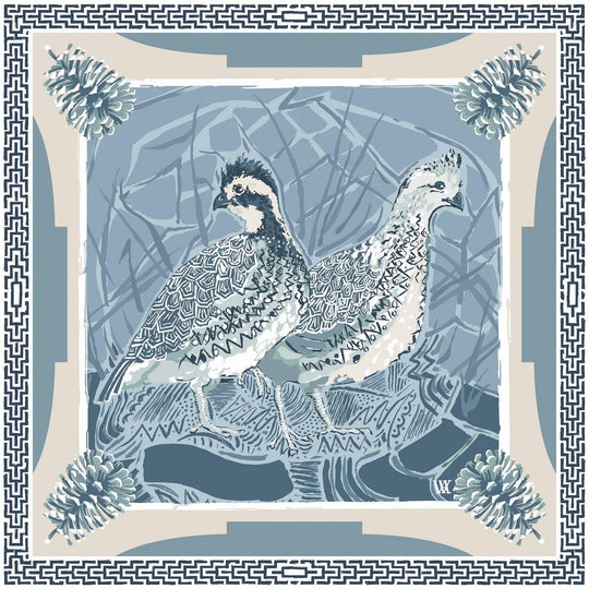Quail Pair Silk Scarf-Blue-Kevin's Fine Outdoor Gear & Apparel