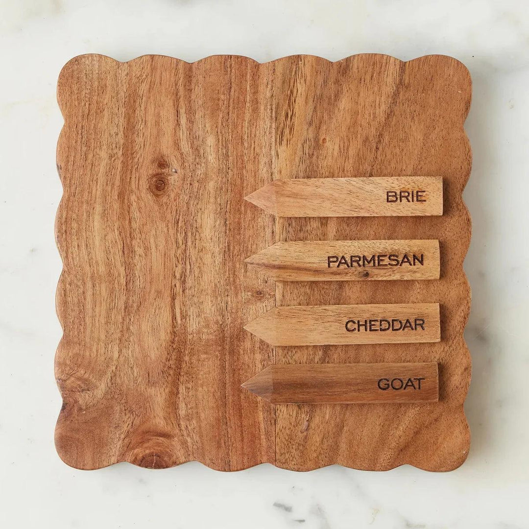 Square Scalloped Cheese Board with Cheese Markers-Home/Giftware-Kevin's Fine Outdoor Gear & Apparel