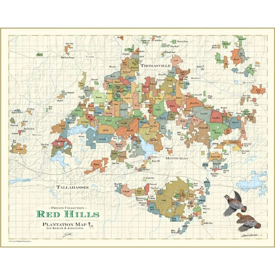 Red Hills Plantation Map-Home/Giftware-RED HILL PLANTATION MAP WITH QUAIL-Kevin's Fine Outdoor Gear & Apparel