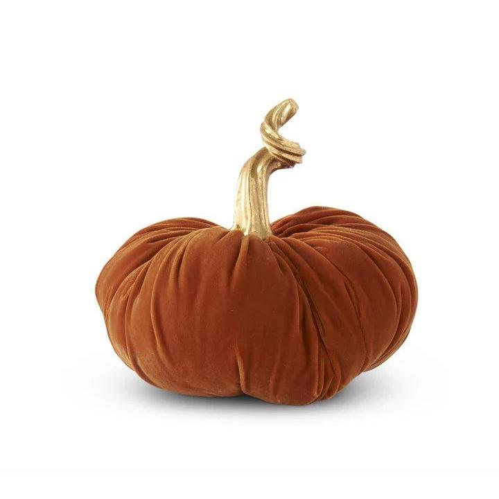 Orange Velvet Stuffed Pumpkin with Twisted Gold Stem-Home/Giftware-Kevin's Fine Outdoor Gear & Apparel