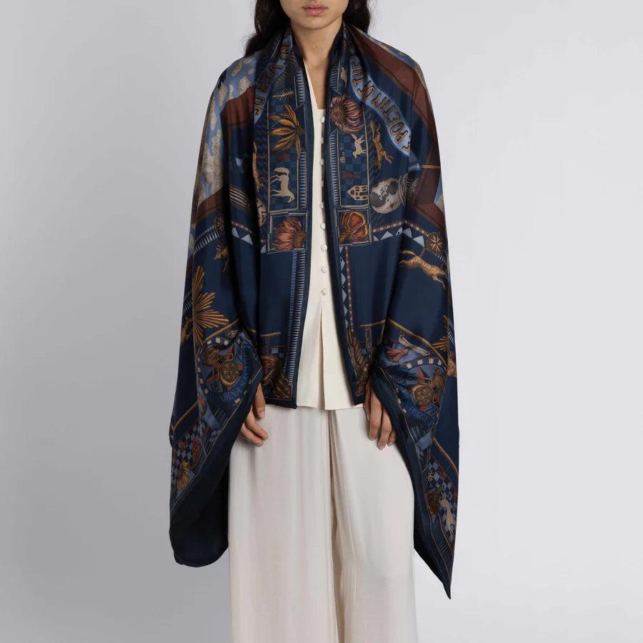 Sabina Savage Secrets of the Bison Cashmere Stole-Women's Accessories-Chambray/Stone-Kevin's Fine Outdoor Gear & Apparel