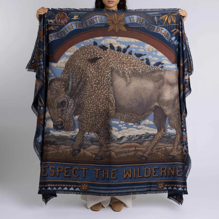 Sabina Savage Secrets of the Bison Silk 195cm Retangular Scarf-Women's Accessories-Chambray/Stone-Kevin's Fine Outdoor Gear & Apparel