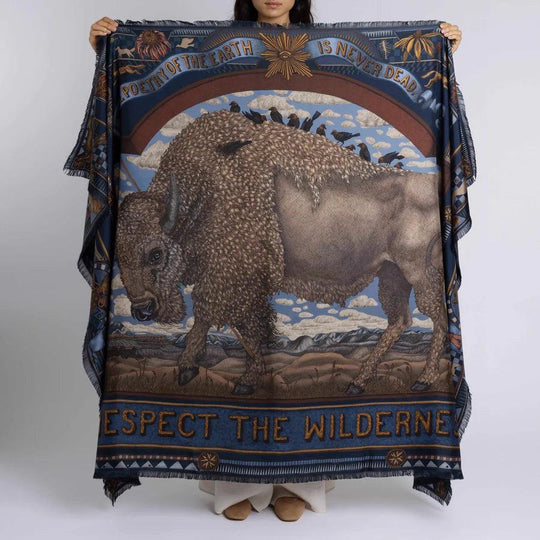 Sabina Savage Secrets of the Bison Silk 195cm Retangular Scarf-Women's Accessories-Chambray/Stone-Kevin's Fine Outdoor Gear & Apparel