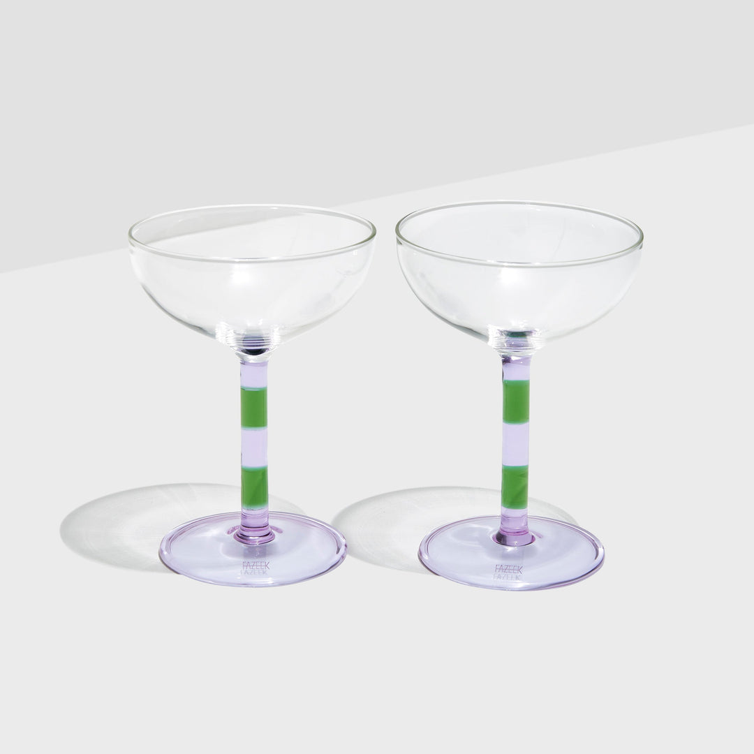 Fazeek Set of 2 Stripped Coupes Glass-Home/Giftware-Lilac + Green-Kevin's Fine Outdoor Gear & Apparel