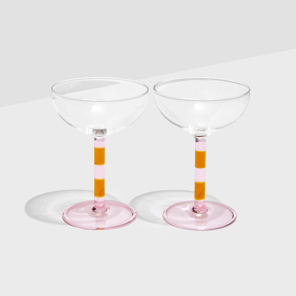 Fazeek Set of 2 Stripped Coupes Glass-Home/Giftware-Pink + Amber-Kevin's Fine Outdoor Gear & Apparel