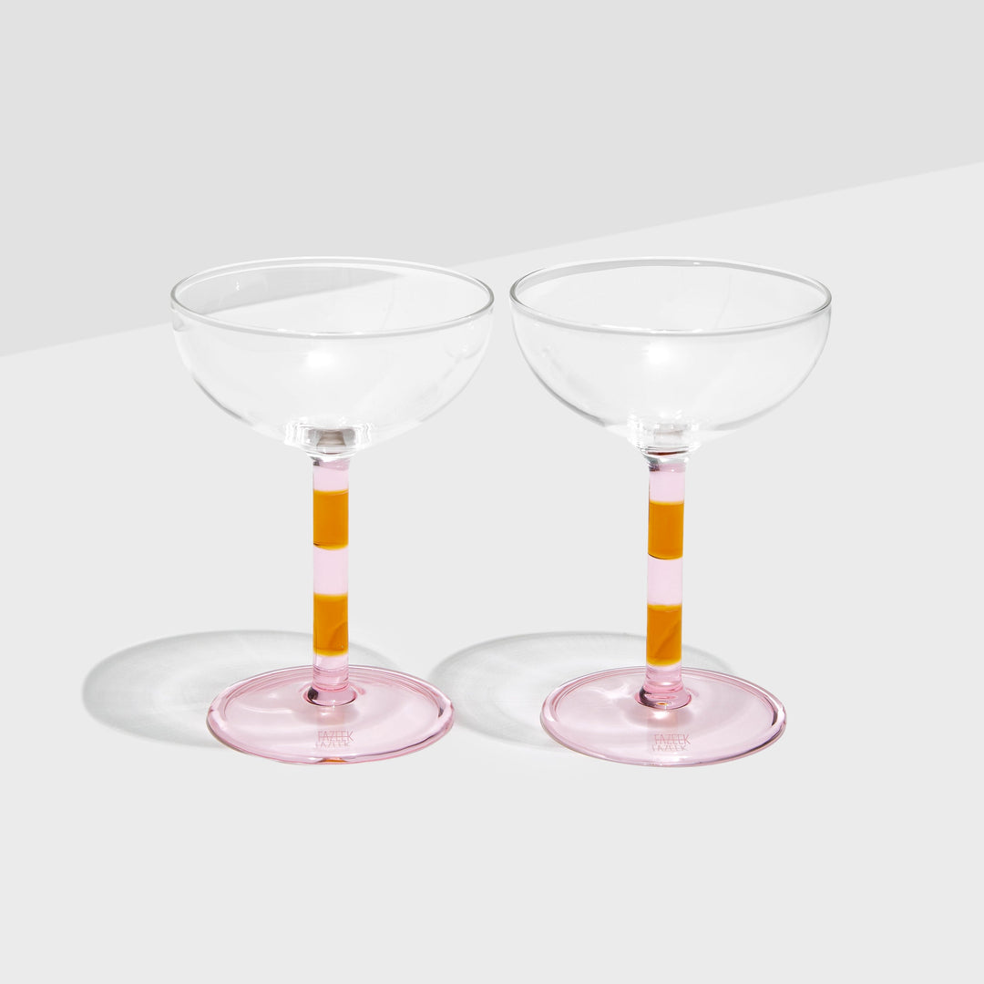 Fazeek Set of 2 Stripped Coupes Glass-Home/Giftware-Pink + Amber-Kevin's Fine Outdoor Gear & Apparel