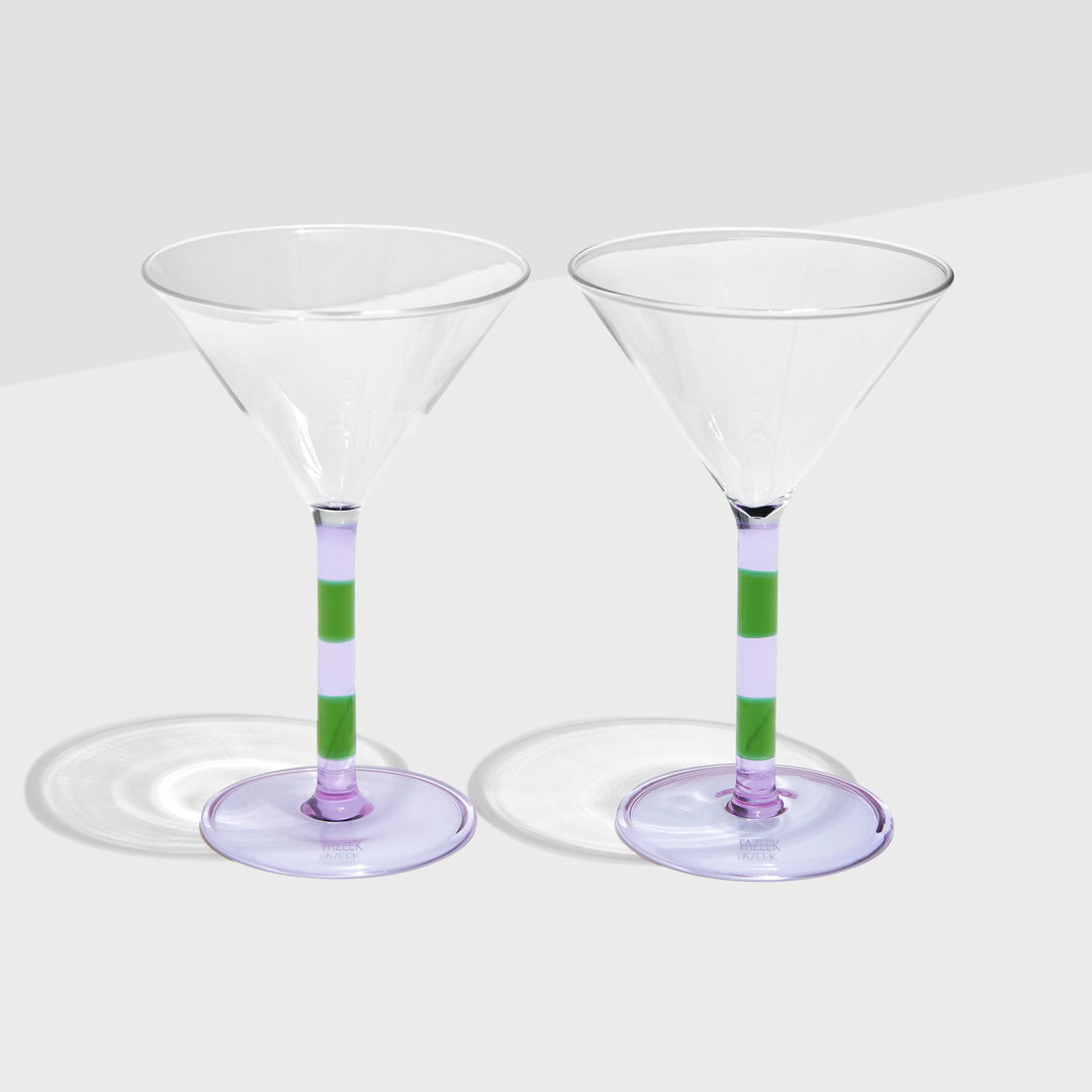 Fazeek Set of 2 Stripped Martini Glass-Home/Giftware-Lilac + Green-Kevin's Fine Outdoor Gear & Apparel