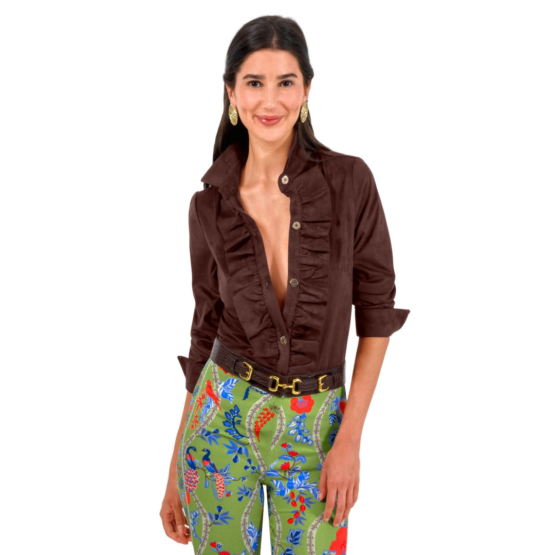 Gretchen Scott Ruffle Rumble Blouse-Ultra Suede-Women's Clothing-Kevin's Fine Outdoor Gear & Apparel