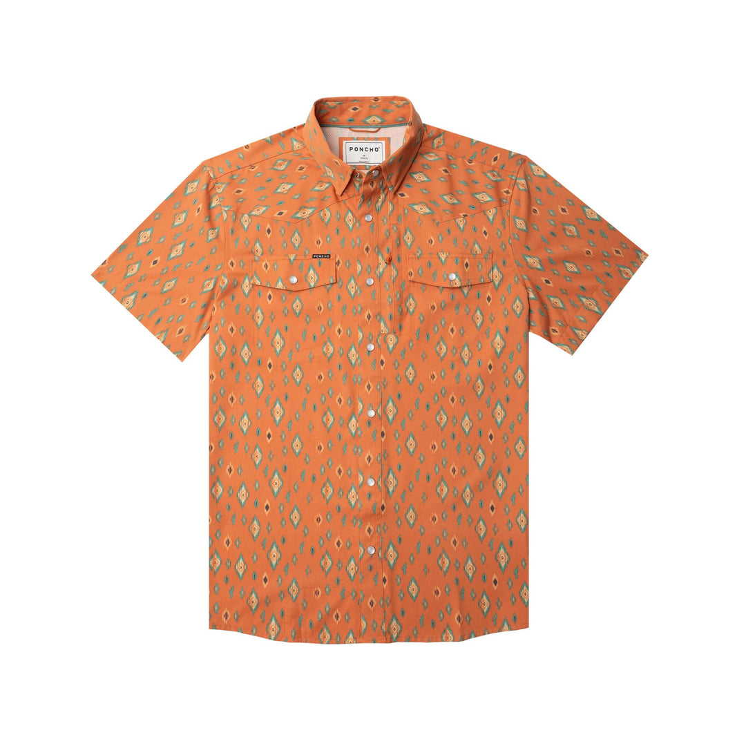 Poncho The Bisbee Western Short Sleeve Shirt-Men's Clothing-Orange Retro Diamond Print-Regular-M-Kevin's Fine Outdoor Gear & Apparel