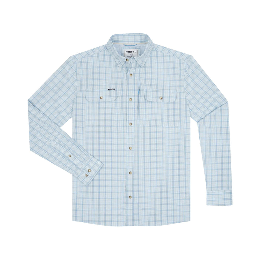 Poncho The Boca Grande Original Long Sleeve Shirt-Men's Clothing-Ocean Blue Check Plaid-Regular-M-Kevin's Fine Outdoor Gear & Apparel