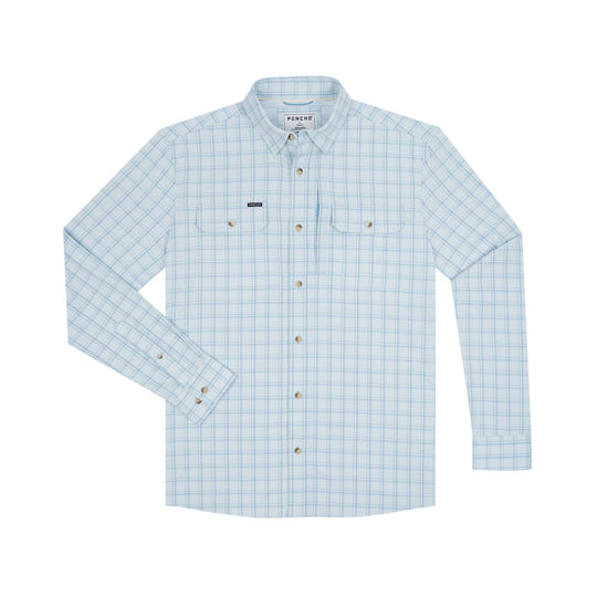 Poncho The Boca Grande Original Long Sleeve Shirt-Men's Clothing-Ocean Blue Check Plaid-Regular-M-Kevin's Fine Outdoor Gear & Apparel