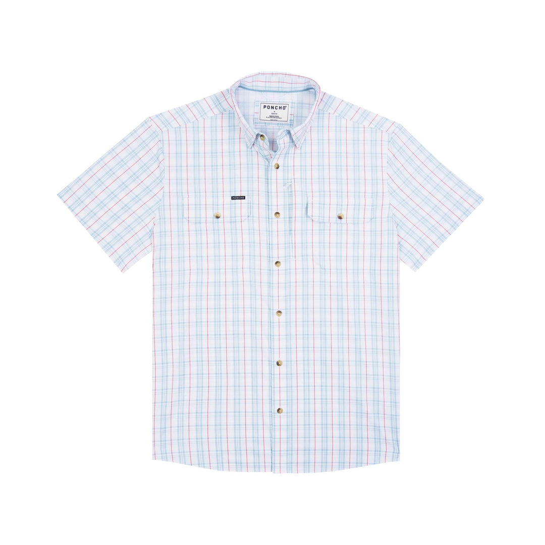 Poncho The Clinch Knot Original Short Sleeve Shirt-Men's Clothing-Red/Grey/Blue Plaid-Regular-M-Kevin's Fine Outdoor Gear & Apparel