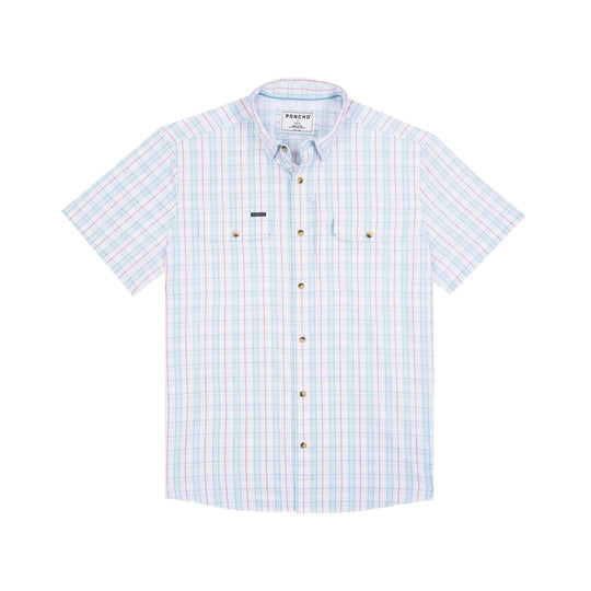Poncho The Clinch Knot Original Short Sleeve Shirt-Men's Clothing-Red/Grey/Blue Plaid-Regular-M-Kevin's Fine Outdoor Gear & Apparel
