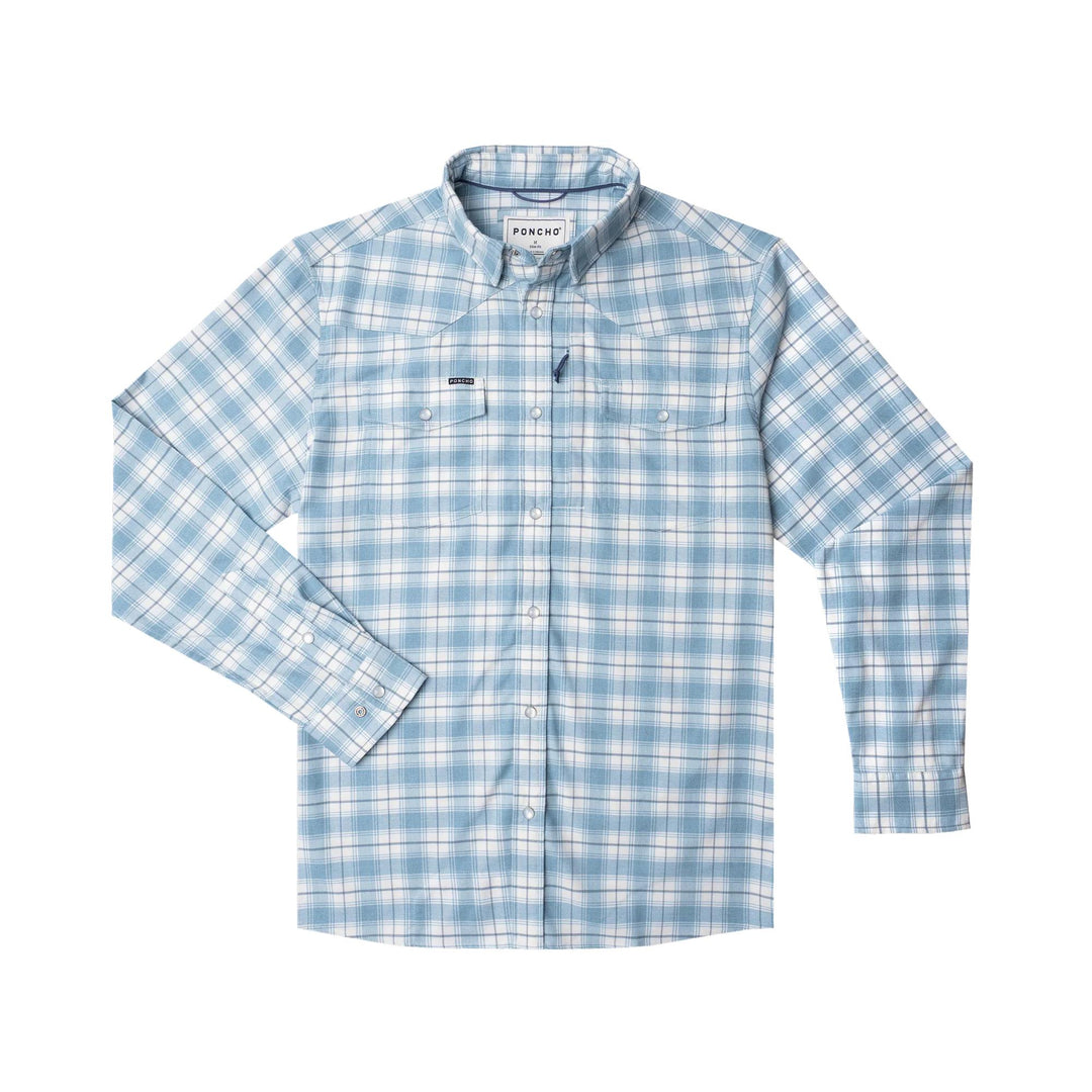Poncho The Cody Western Flannel Long Sleeve Shirt-Men's Clothing-White And Blue Plaid-Regular-M-Kevin's Fine Outdoor Gear & Apparel