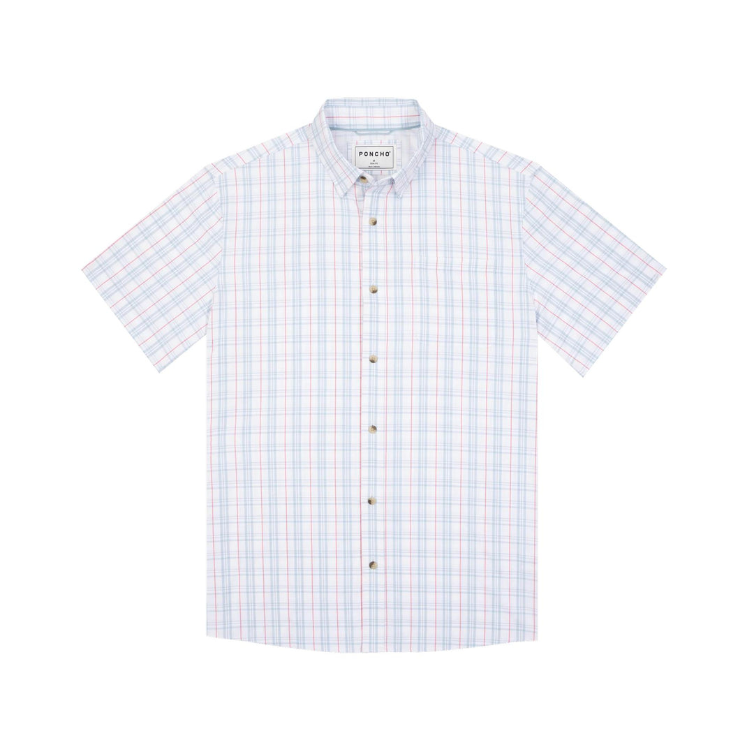 Poncho The Mullet Ultra-Lite Short Sleeve Shirt-Men's Clothing-Red Grey And Blue Plaid-Regular-M-Kevin's Fine Outdoor Gear & Apparel
