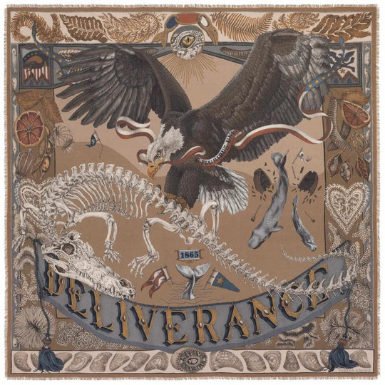 Sabina Savage The Scrimshaw Skeleton Wool/Silk 53" Square Scarf-Women's Accessories-Caramel/Quill-Kevin's Fine Outdoor Gear & Apparel