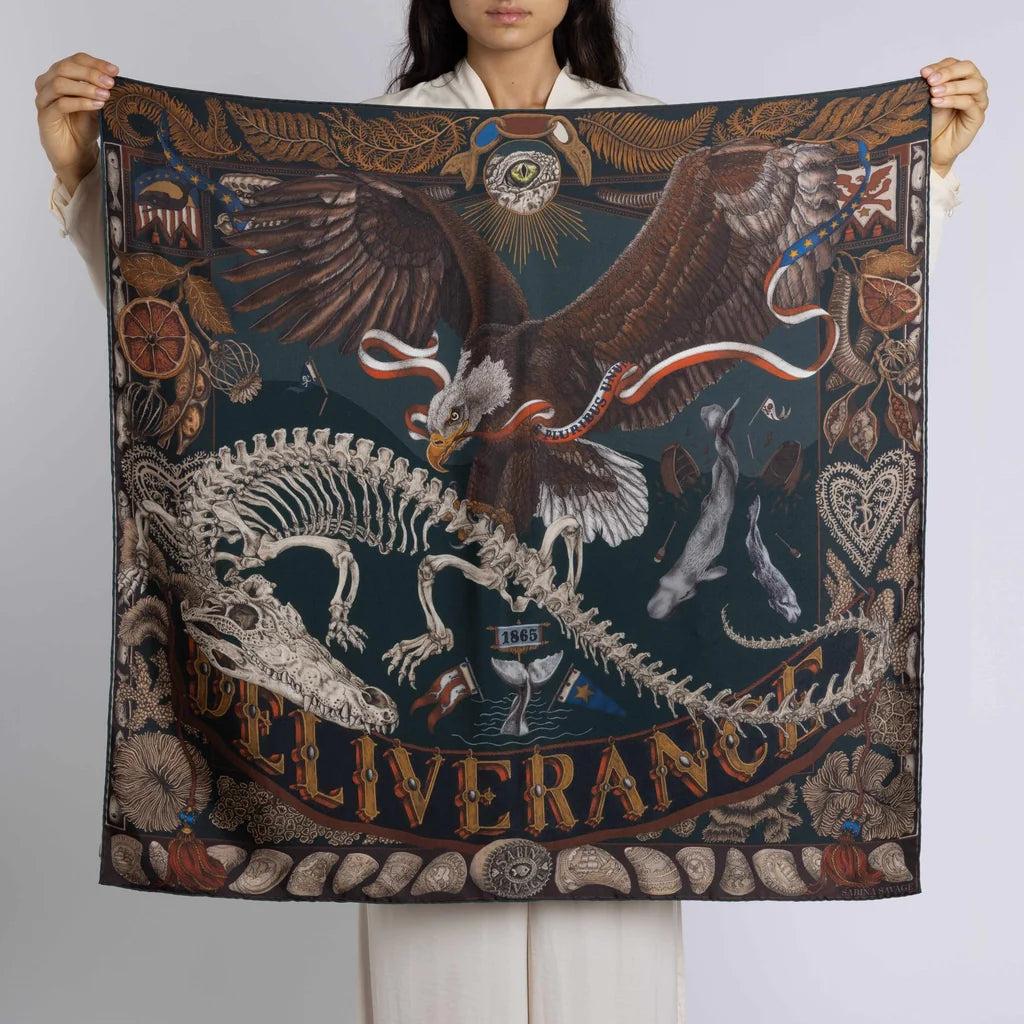 Sabina Savage The Scrimshaw Skeleton Silk 35" Square Scarf-Women's Accessories-Kevin's Fine Outdoor Gear & Apparel
