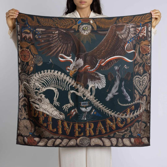 Sabina Savage The Scrimshaw Skeleton Silk 35" Square Scarf-Women's Accessories-Kevin's Fine Outdoor Gear & Apparel