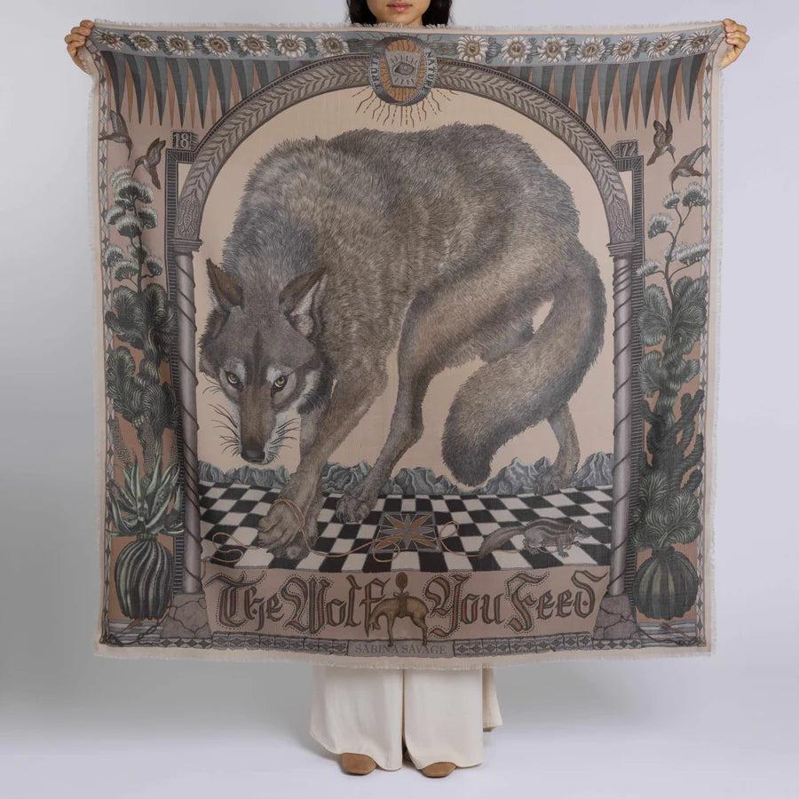 Sabina Savage The Wolf You Feed Wool/Silk 53" Square Scarf-Women's Accessories-Gunmetal/Gloaming-Kevin's Fine Outdoor Gear & Apparel
