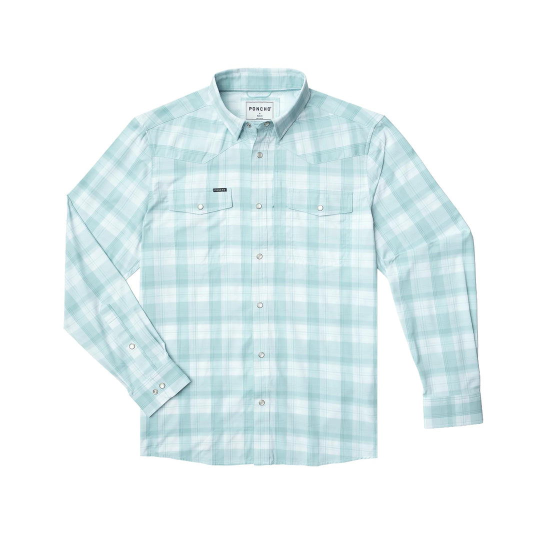 Poncho The Billings Western Long Sleeve Shirt-Men's Clothing-Teal And White Plaid-Regular-M-Kevin's Fine Outdoor Gear & Apparel