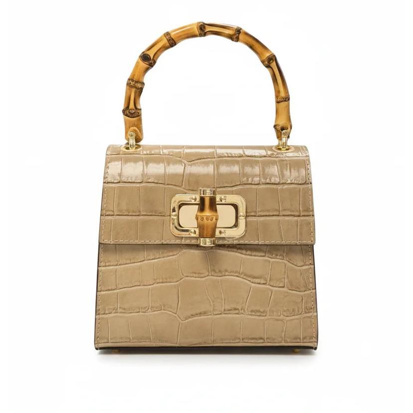Kevin's Mini sac en cuir pour femmes avec poignées en bambou