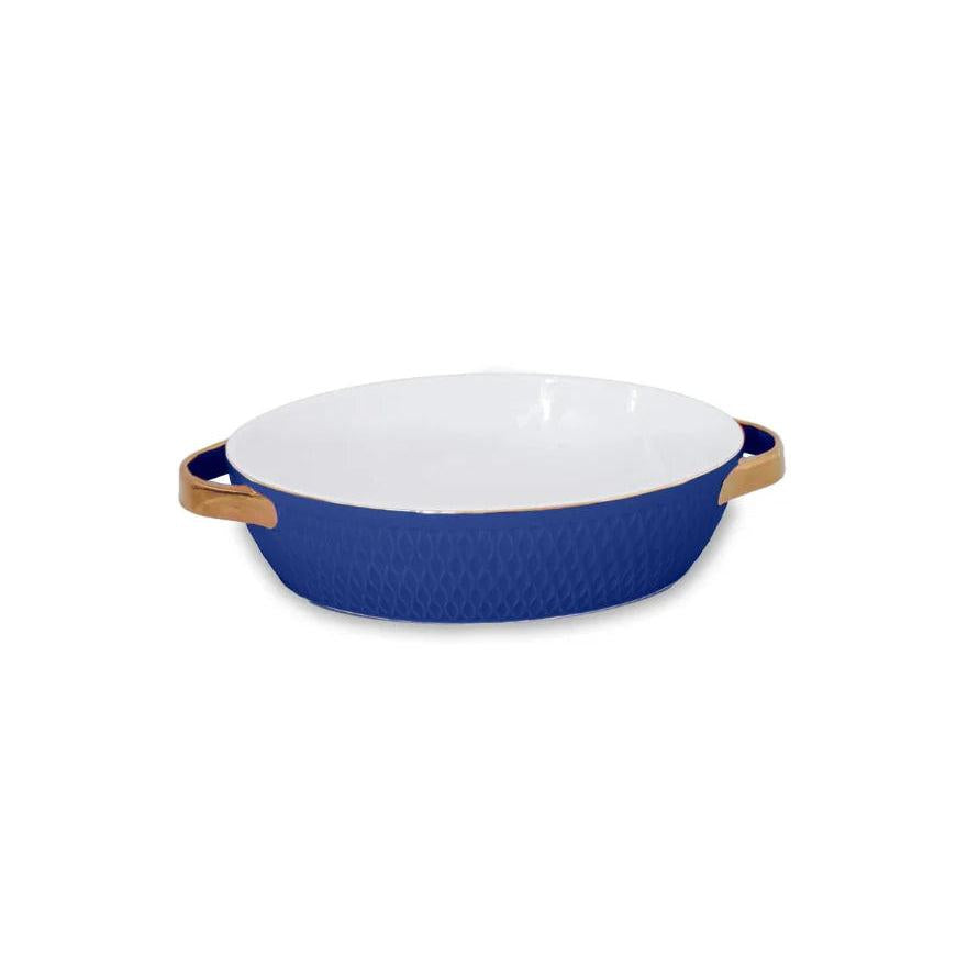 Beatriz Ball Ceramic Small Oval Baker with Gold Handles-Home/Giftware-Blue & Gold-Kevin's Fine Outdoor Gear & Apparel
