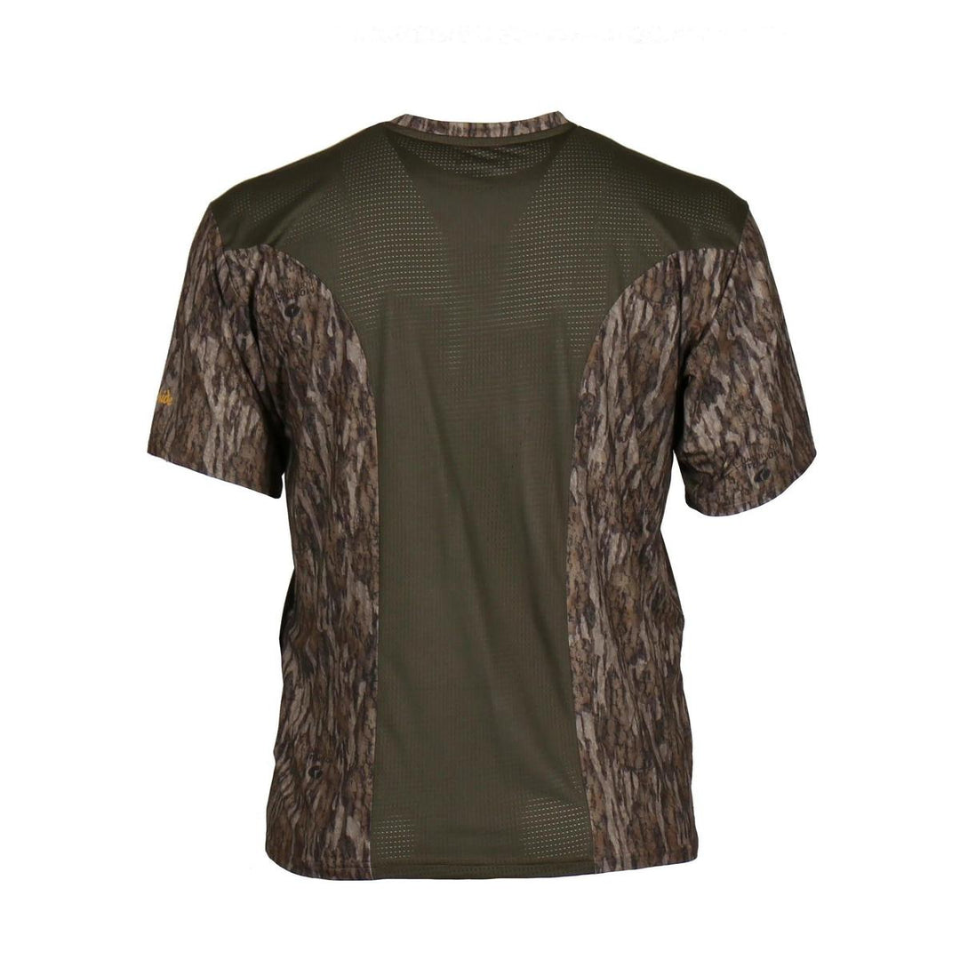 Gamehide Rapid Wick camo t-shirt with olive green mesh back panels for moisture-wicking performance.