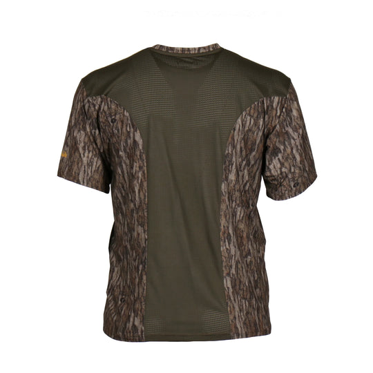 Gamehide Rapid Wick camo t-shirt with olive green mesh back panels for moisture-wicking performance.