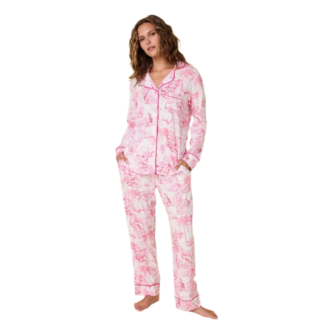 The Cat's Palm Grove Toile Pima Long Sleeve Pajama Set-Women's Clothing-White-XS-Kevin's Fine Outdoor Gear & Apparel