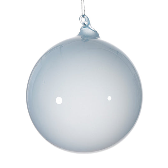 Hand-blown 120mm bubble gum blue glass ball ornament with a smooth, glossy finish for holiday tree decorating.