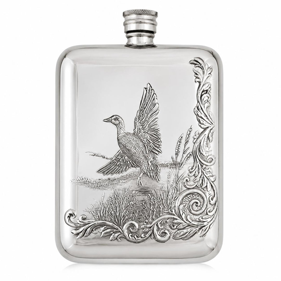 English Pewter Flask w/ Mallard Duck Scene-Home/Giftware-Kevin's Fine Outdoor Gear & Apparel