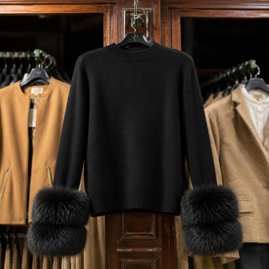 Fur Cuff Sweater-Women's Clothing-Black-XS-Kevin's Fine Outdoor Gear & Apparel