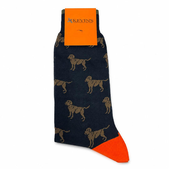 Kevin's Finest Men's Upland Themed Socks-Men's Footwear-Blue/Chocolate Lab-Kevin's Fine Outdoor Gear & Apparel
