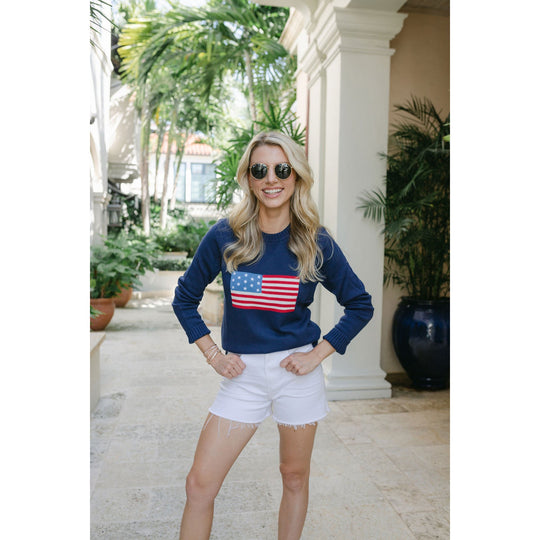 Ellsworth+Ivey Women's American Flag Crewneck Sweater-Women's Clothing-Kevin's Fine Outdoor Gear & Apparel