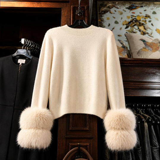 Fur Cuff Sweater-Women's Clothing-Camel-XS-Kevin's Fine Outdoor Gear & Apparel