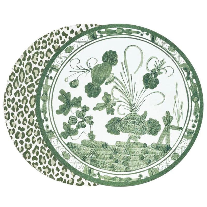 Beatriz Ball Vida Faenza and Cheetah Round 15.5" Round Placemats (Set of 4)-Home/Giftware-White & Green-Kevin's Fine Outdoor Gear & Apparel