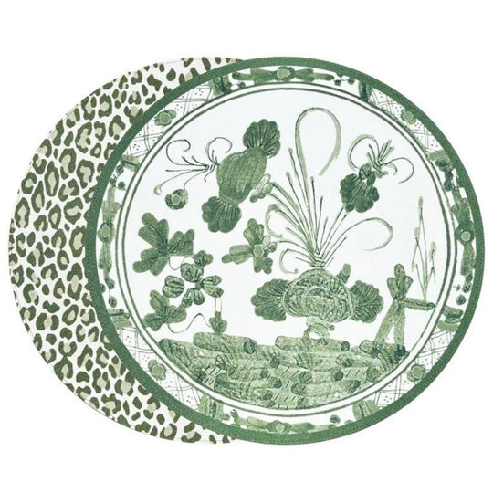 Beatriz Ball Vida Faenza and Cheetah Round 15.5" Round Placemats (Set of 4)-Home/Giftware-White & Green-Kevin's Fine Outdoor Gear & Apparel